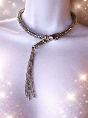 NEW DL Auld Real Vintage Mesh Snake Lariat Choker Necklace